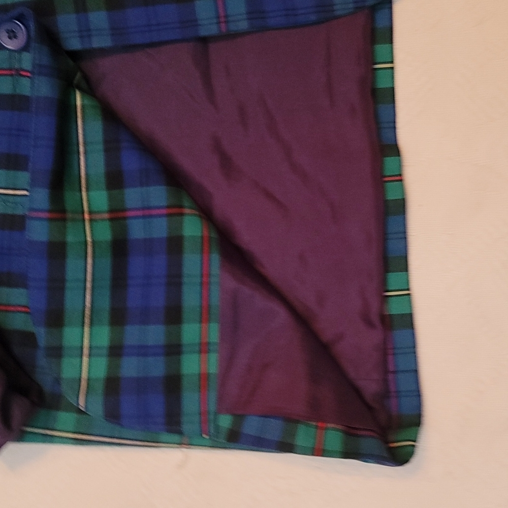 Vintage blazer Prestwyck jacket plaid green blue yellow, lined 80's 90's sz Med - Picture 6 of 9